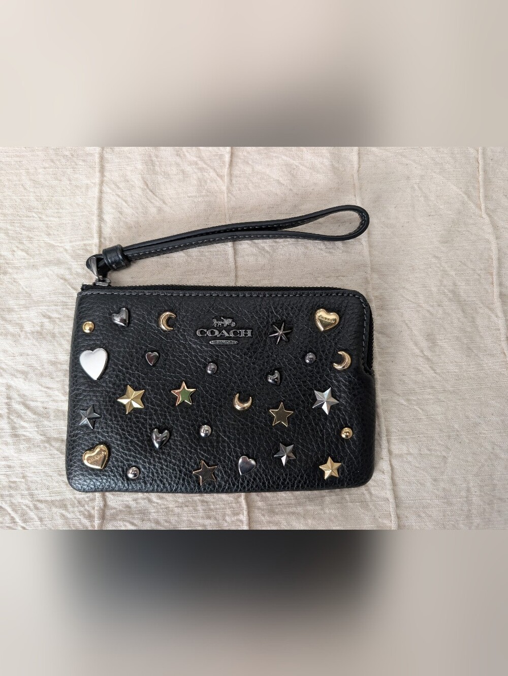 COACH Black Studded Leather Wristlet
